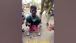 Indian child show a magic