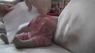 Baby Laughing Hysterically at Ripping Paper