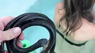 Snake scared her out of the pool! ????