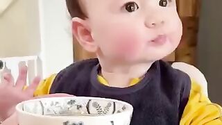 Baby loves eating noodle