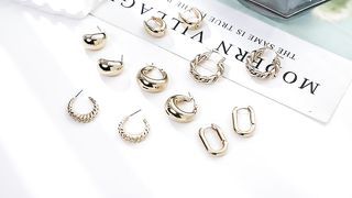 6 Pairs 14K Gold Hoop Earrings for Women Lightweight Chunky Hoop Earrings