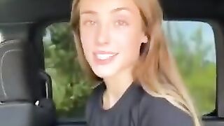 The girl talks about the advantages of a large car