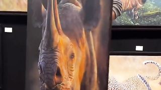 A hyperrealistic painting of a Black Rhino by Stephan Alsac.