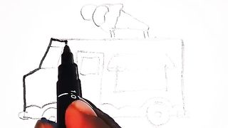How to draw Ice Cream Truck for Kids - step by step