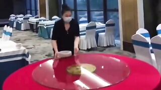 Setting a table using rotational forces