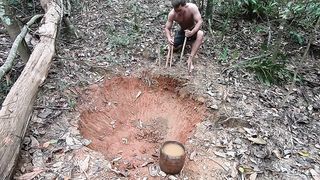 Primitive Technology_ Wood Ash Cement & Fired Brick Hut.