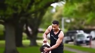 Dad is an acrobat and his daughter inherited his acrobatic genes.