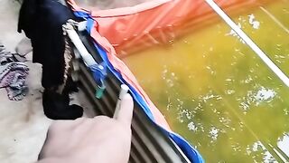 Begini cara saya MELIPAT TERPAL dipojok kolam❗Khusus terpal lembaran
