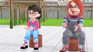 Scary Teacher 3D vs Squid Game Jumping Over Seesaw Challenge 5 Times Nick and Tani Winning