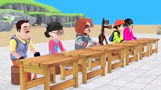 Scary Teacher 3D vs Squid Game Candy Peeling 6 Times Challenge Hello Neighbor vs Siren Head Loser