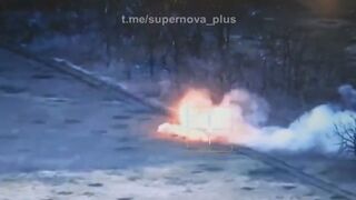Burning Russian tank on Christmas Eve