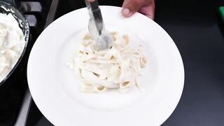 Creamy pasta with chicken steak