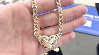 Ladies 2-Tone Gold Cuban Link Engravable Heart Chain & Bracelet