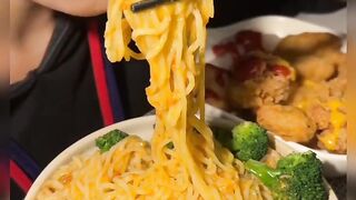 Mukbang noodles with chicken popcorn