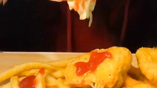 Mukbang burger with fries,nugget and onion rings