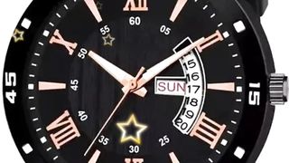 New Black Leather Day & Date Analog Watches For Men