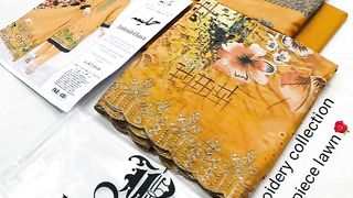 I b Bonanza lawn  Luxury print ???? Original three piece Embroidery shirt Embroidery duppta cut work  Dyed trouser  Beautiful stuff nd fabric good