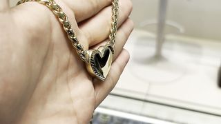 Real Gold Semi Hollow Cuban Link Engravable Heart Set