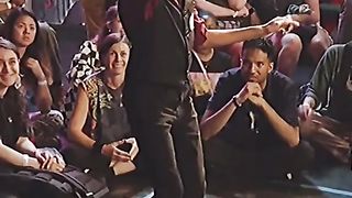 The guy shows cool dance moves