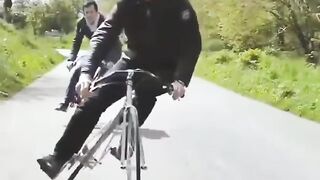 An unusual bicycle with a movable frame