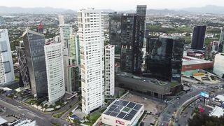 Aerial panorama over the buildings of a big city