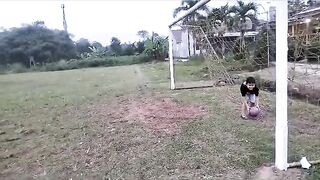 little boy learning to be a goalkeeper