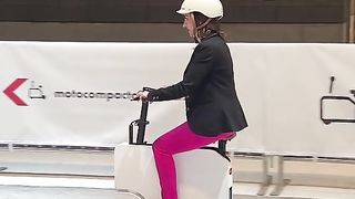 Meet the Honda Motocompacto! A little electric “bike”. Folds up and can be carried (but it’s 41lbs),