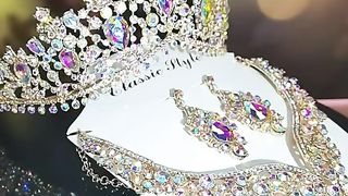 Gorgeous Crystal AB Bridal Jewelry Sets Fashion Tiaras Earrings Necklaces Set for Women Wedding Dress Crown Jewelry Set