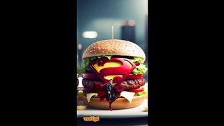 Superheroes but hamburgers