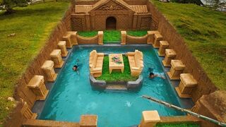 100 Days Building A Modern Underground Hut With A Grass And A Swimming Pool