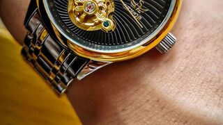 Gold Skeleton Mens Watch Vintage Moon Phase Tourbillon Automatic Mechanical Watches Luxury Stainless Steel Strap Luminous Hands