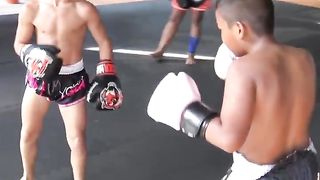 Sparring of young Muay Thai