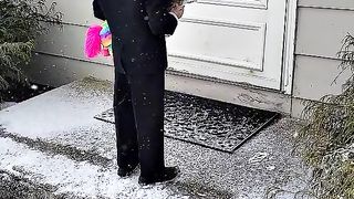 5 year old boy give surprised to his girlfriend on valentine's day