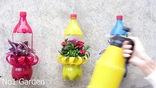 Recycle Plastic Bottles Into Hanging Lantern Flower Pots for Old Walls