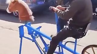 This man has an artificial horse.