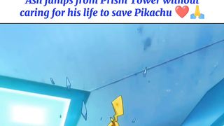 Ash jumps from Prism Tower without caring for his life to save Pikachu #Pokemon #Pokemonxy #pokemonxyz
