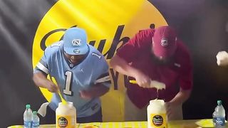 How are the speed eating mayonnaise competitions going?