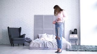 Woman is happy with her weight