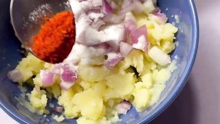 Breakfast option-Aloo Sandwich! Ingredients--Boiled potatoes -Bread & Butter-Onion-Salt,Red Chilli Powder