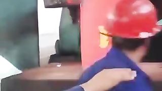 Compressing  metal with hydraulic press