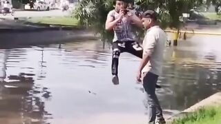 The guy is ready to do anything for a good picture