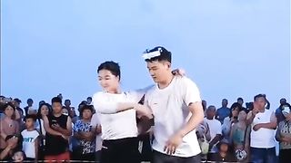 Girl stand on the boy hand