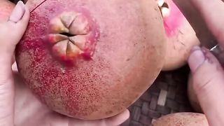 Amazing peeling skills ripe pomegranate fruit.