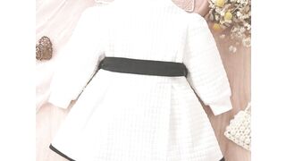 Baby Girls Fashion Autumn And Winter Thermal Belted Dress Set Princess Coat Classic Black And White Color Contrast Cardigan