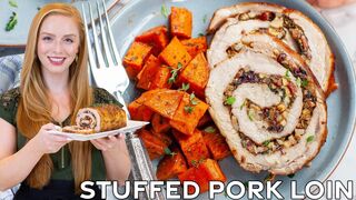 Bacon & Apple Stuffed Pork Loin Roll Recipe with Easy Gravy Special Occasion Dinner Idea