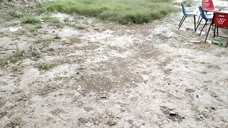 Hailing with Rain. Beautiful Weather.