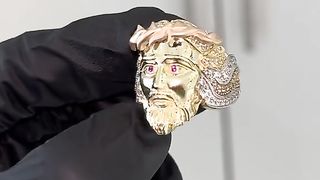 10K 3-Tone Gold Jesus Face Ring by Ijaz Jewelers