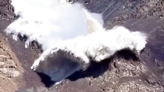 An avalanche of snow covered people