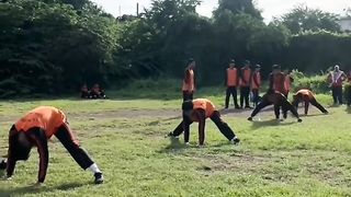 cute jumps of school children