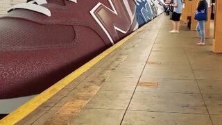 Subway train made from film sneakers